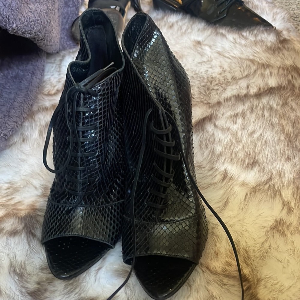 Burberry Black Python Open Toe Ankle Booties - image 5